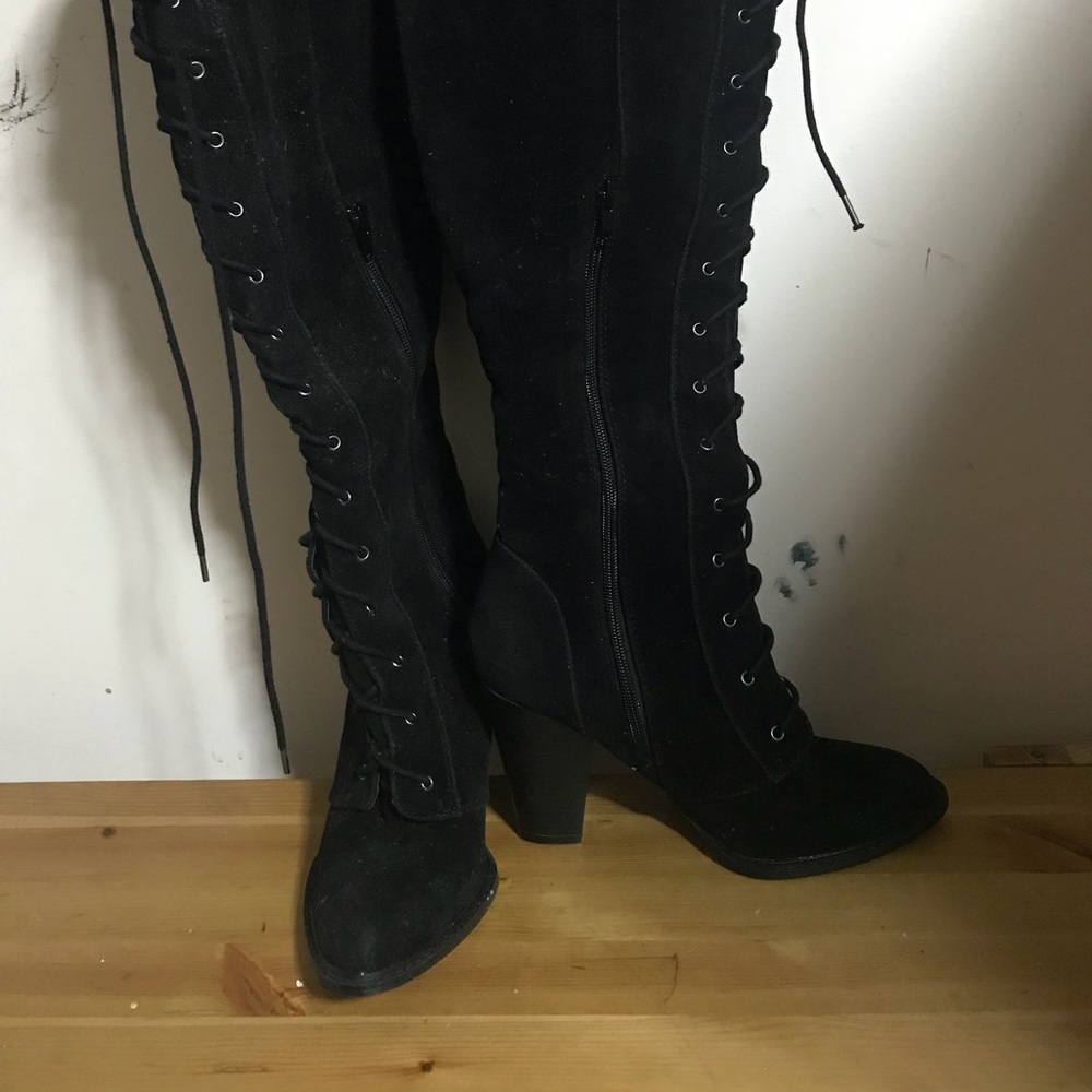Heeled knee boots laces and zipper. Size 9